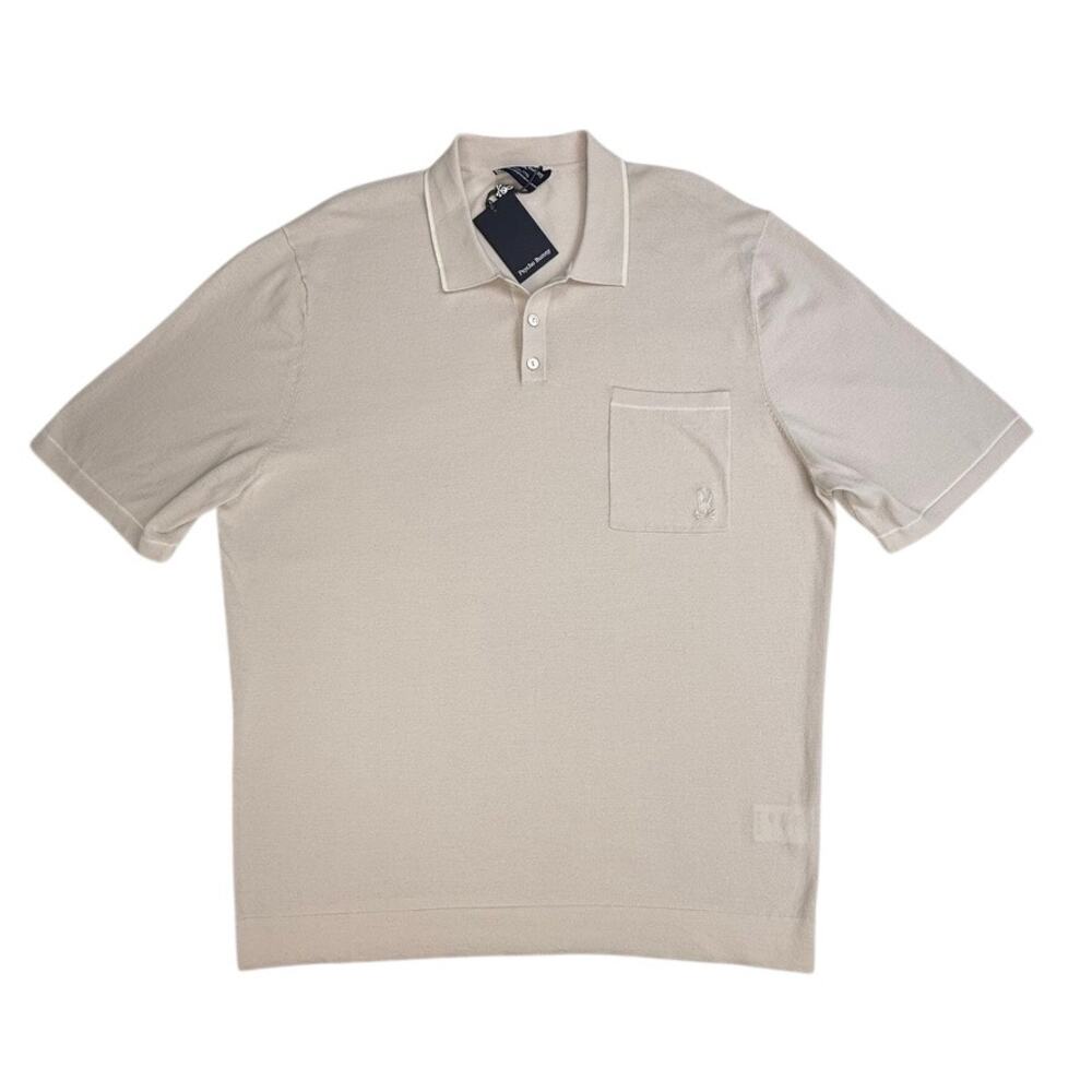 Psycho Bunny Longford Fine Knit Polo Shirt Natural Linen NWT Cotton XXXL